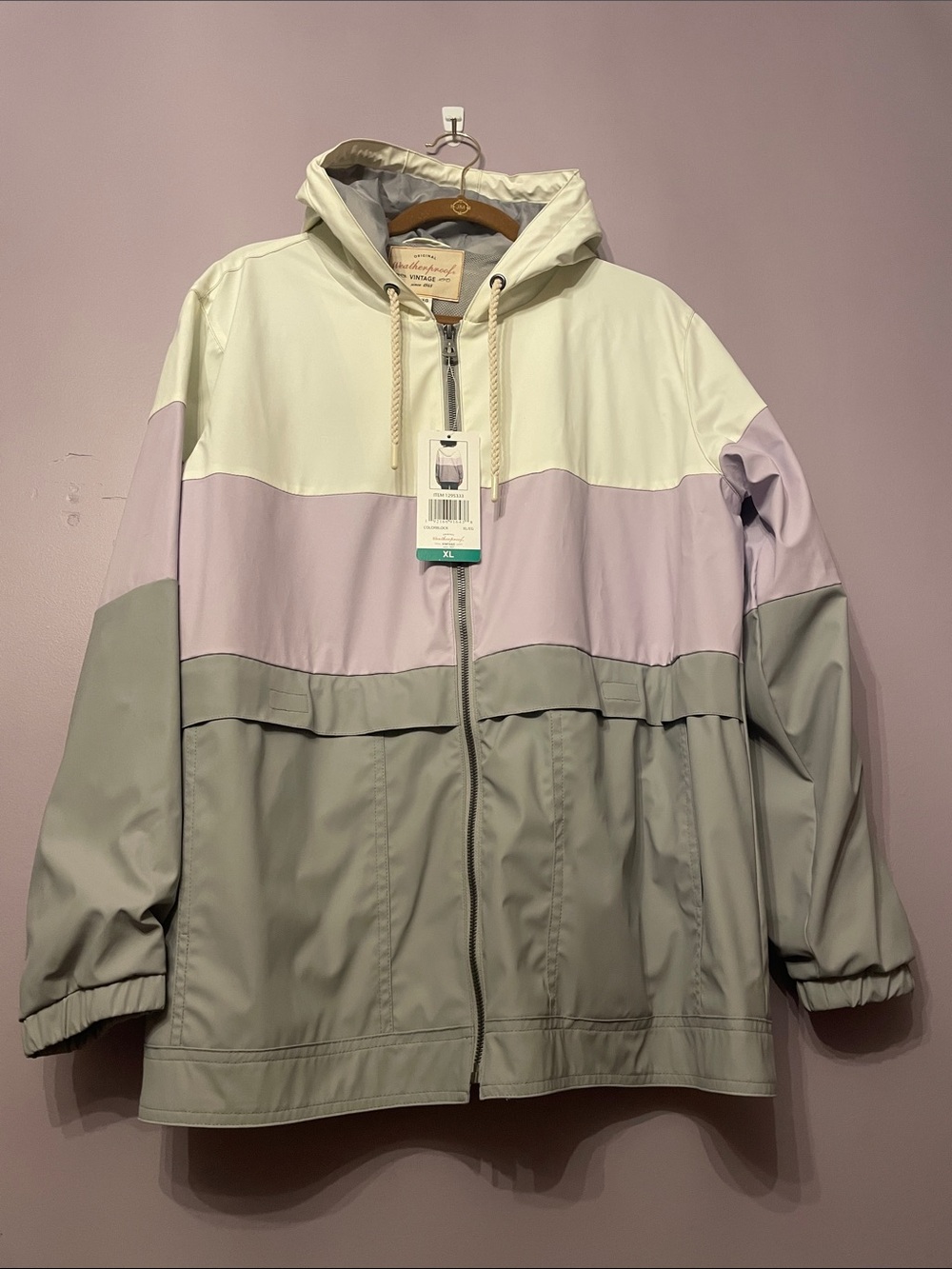 Colorblock Hooded Windbreaker Jacket in Cream, Lavender, gray